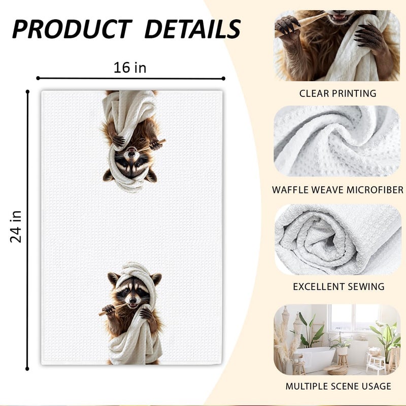 Threegoat Funny Cute Raccoon Hand Towels for Bathroom,1 PCS Raccoon Decor Cute Kitchen Towels,Animal Decorative Towels for Kids' Bathroom,Raccoon Gifts for Women, Pet Owners Housewarming - B10 - Image 2